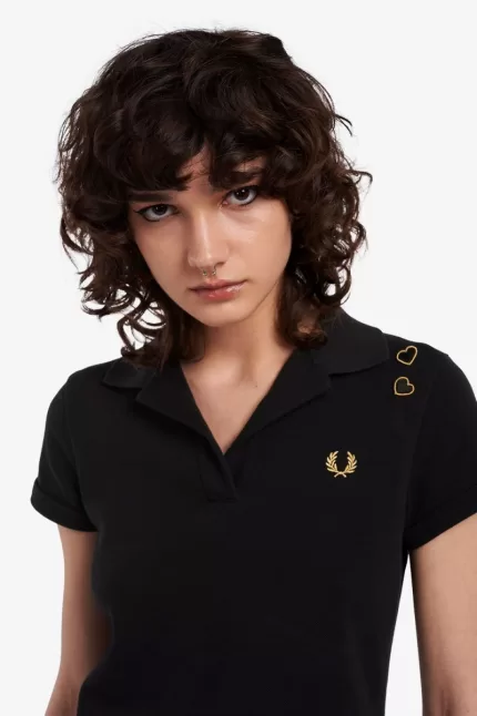 Fred Perry Open-Collar Piqué Women’s Polo Shirt Black | LTIYA0913