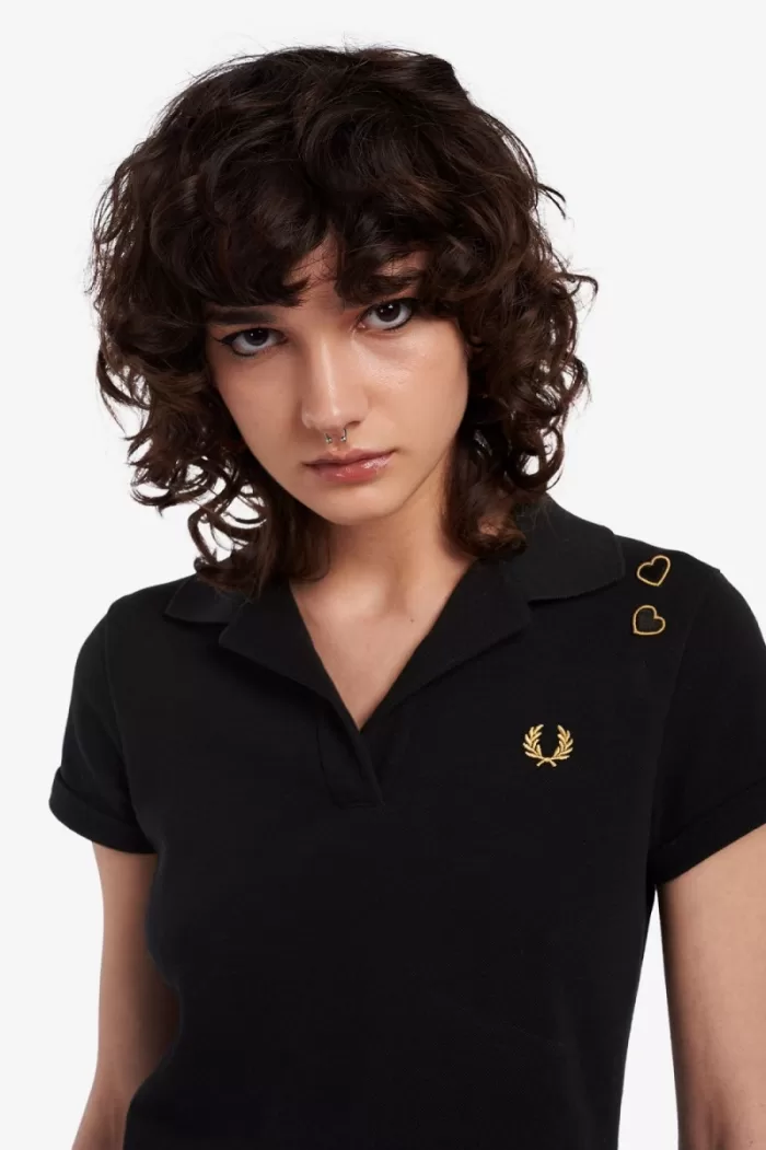 Fred Perry Open-Collar Piqué Women’s Polo Shirt Black | LTIYA0913