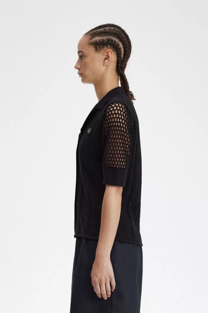 Fred Perry Open-Knit Button-Through Women’s Shirt Black | TJRNG7480