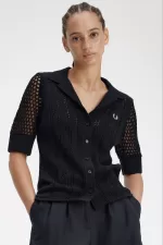 Fred Perry Open-Knit Button-Through Women’s Shirt Black | TJRNG7480