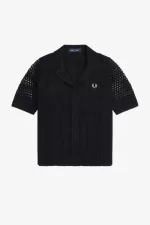 Fred Perry Open-Knit Button-Through Women’s Shirt Black | TJRNG7480