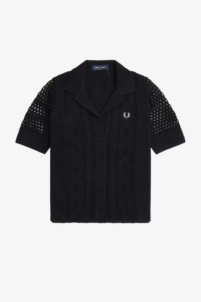 Fred Perry Open-Knit Button-Through Women’s Shirt Black | TJRNG7480