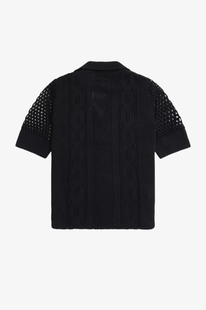 Fred Perry Open-Knit Button-Through Women’s Shirt Black | TJRNG7480