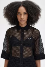 Fred Perry Open-Knit Shirt Women’s Dress Black | VZNCE5038