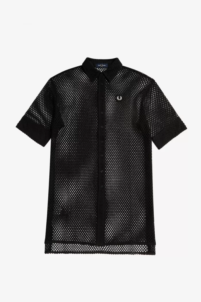 Fred Perry Open-Knit Shirt Women’s Dress Black | VZNCE5038