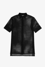 Fred Perry Open-Knit Shirt Women’s Dress Black | VZNCE5038