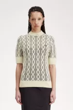 Fred Perry Open-Knit Short Sleeve Women’s Jumper Oatmeal | QYETP6958