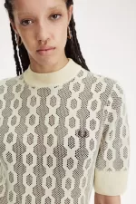 Fred Perry Open-Knit Short Sleeve Women’s Jumper Oatmeal | QYETP6958