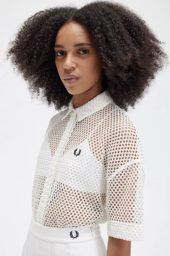 Fred Perry Open-Knit Women’s Shirt Snow White | UGVMT6751