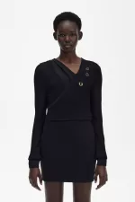 Fred Perry Open-Knit Wrap Women’s Cardigan Black | HLIND2803