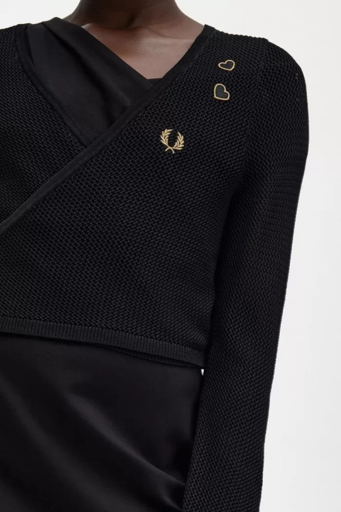 Fred Perry Open-Knit Wrap Women’s Cardigan Black | HLIND2803