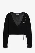 Fred Perry Open-Knit Wrap Women’s Cardigan Black | HLIND2803