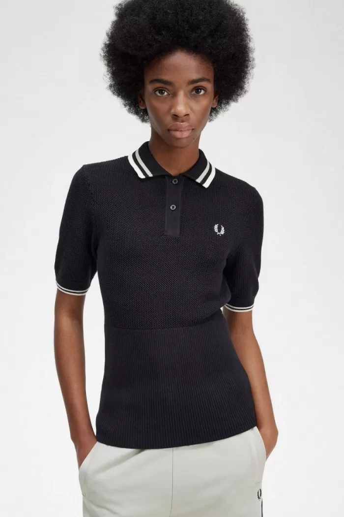 Fred Perry Open-Knitted Women’s Shirt Black | JNCRH0821