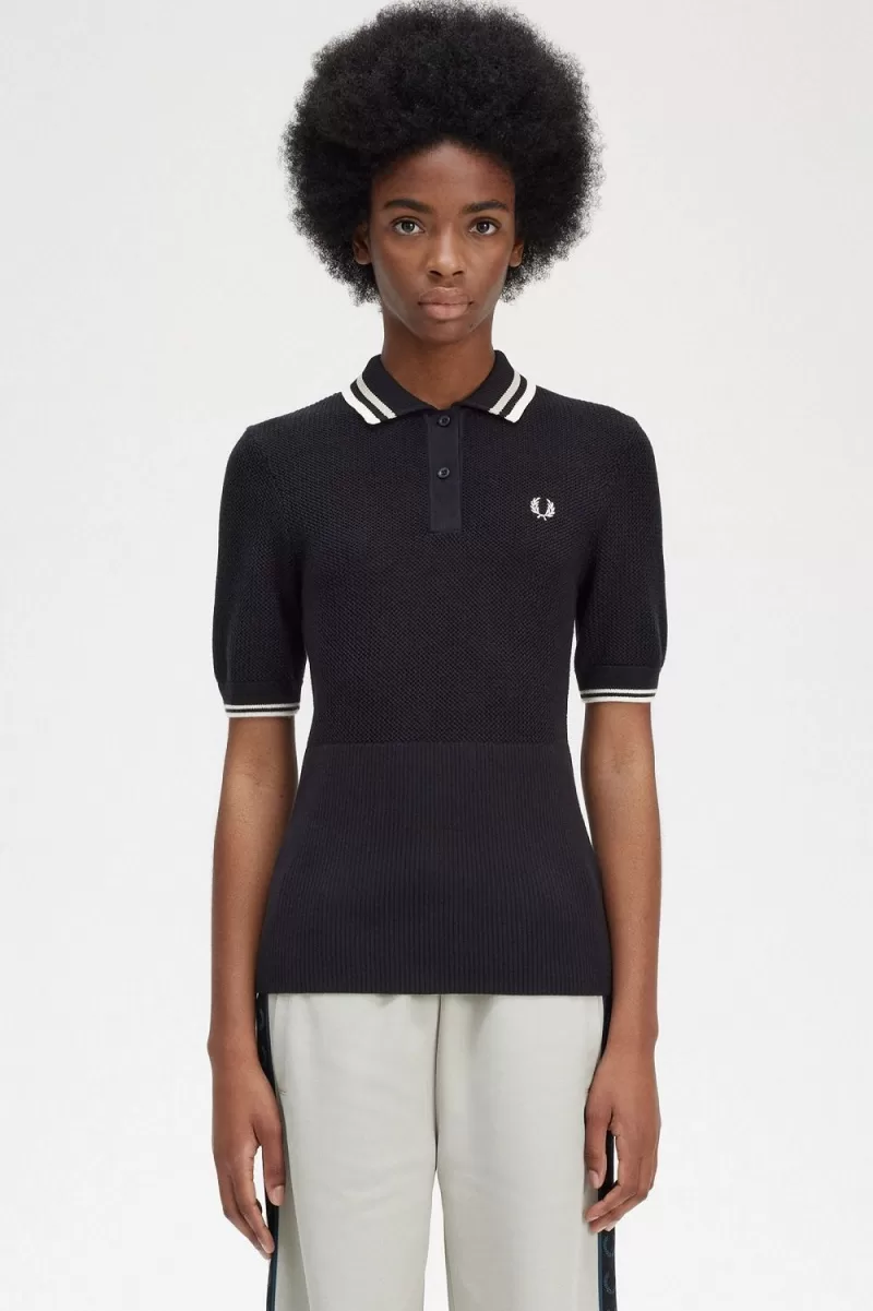 Fred Perry Open Knitted Womens Shirt Black JNCRH0821 - Fred Perry Open-Knitted Women's Shirt Black | JNCRH0821