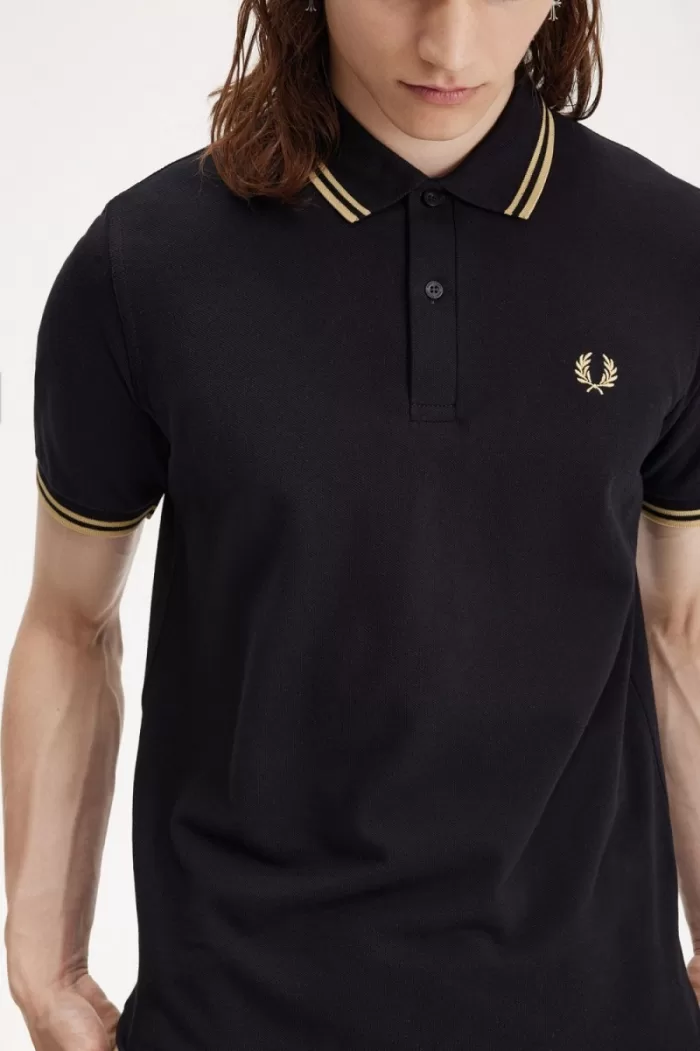 Fred Perry Osaka M12 Men’s Polo Shirt Black Champagne | QDHTN6709