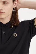 Fred Perry Osaka M12 Men’s Polo Shirt Black Champagne | QDHTN6709