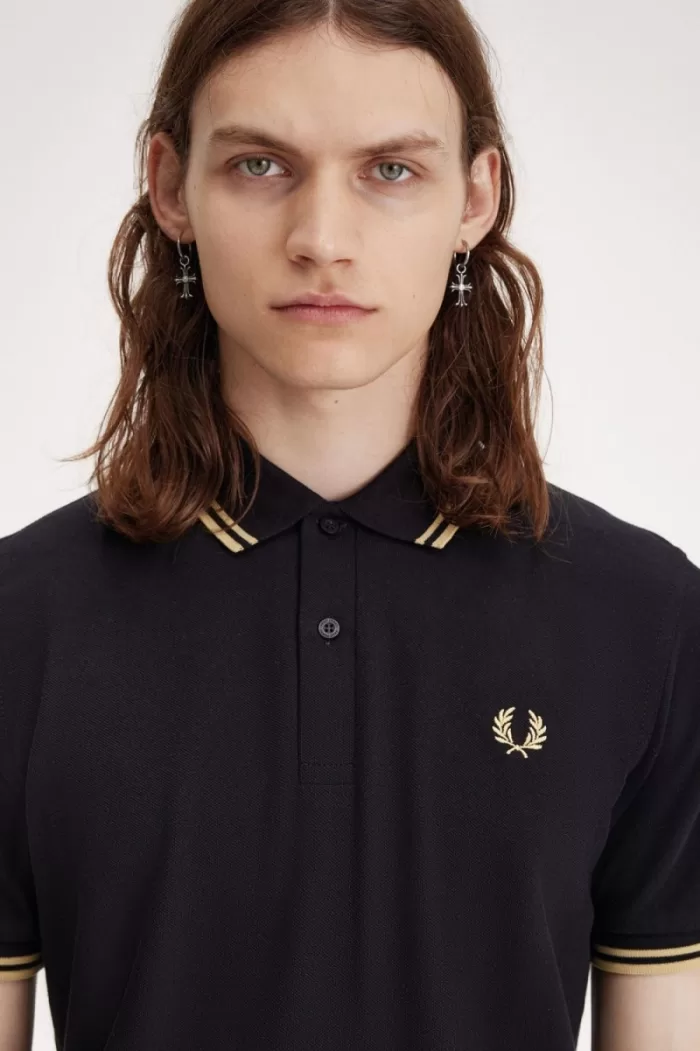 Fred Perry Osaka M12 Men’s Polo Shirt Black Champagne | QDHTN6709