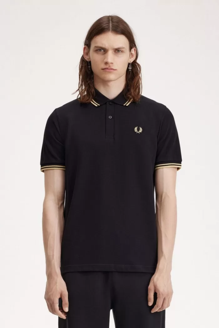 Fred Perry Osaka M12 Men’s Polo Shirt Black Champagne | QDHTN6709