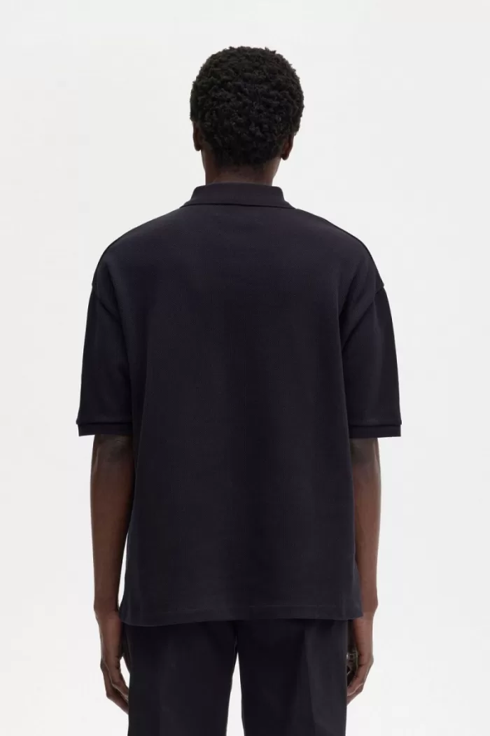 Fred Perry Oversized Printed Men’s Polo Shirt Navy Blue | WAKHO9208