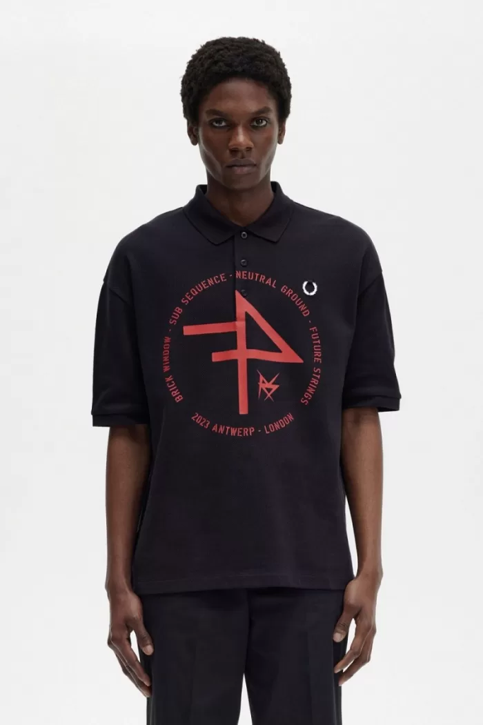 Fred Perry Oversized Printed Men’s Polo Shirt Navy Blue | WAKHO9208