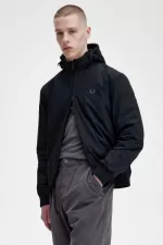 Fred Perry Padded Hooded Brentham Men’s Jackets Black Gunmetal | JWNPS2461