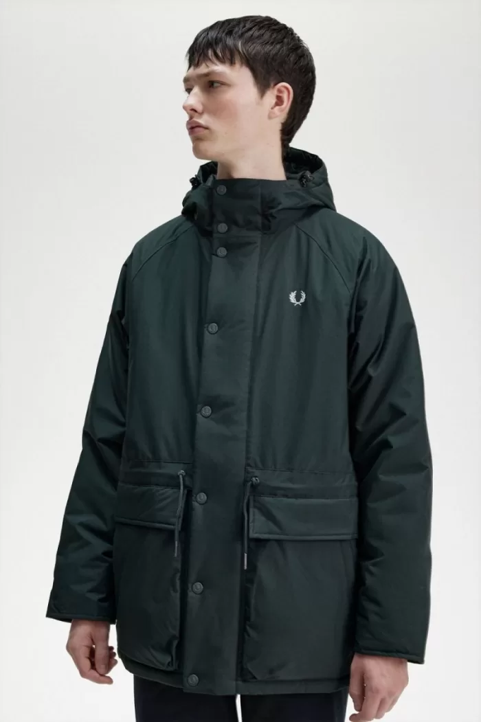 Fred Perry Padded Zip Through Men’s Jackets Night Green | JVBXT3651