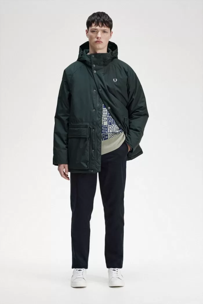 Fred Perry Padded Zip Through Men’s Jackets Night Green | JVBXT3651