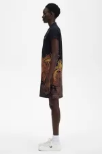 Fred Perry Palm Print Piqué Women’s Dress Black | AGOWR8546