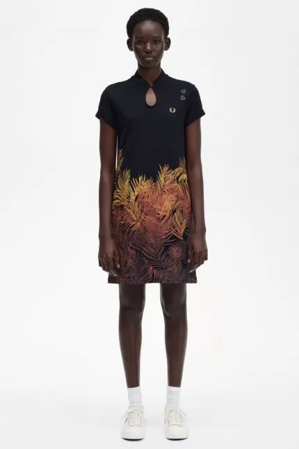 Fred Perry Palm Print Piqué Women’s Dress Black | AGOWR8546