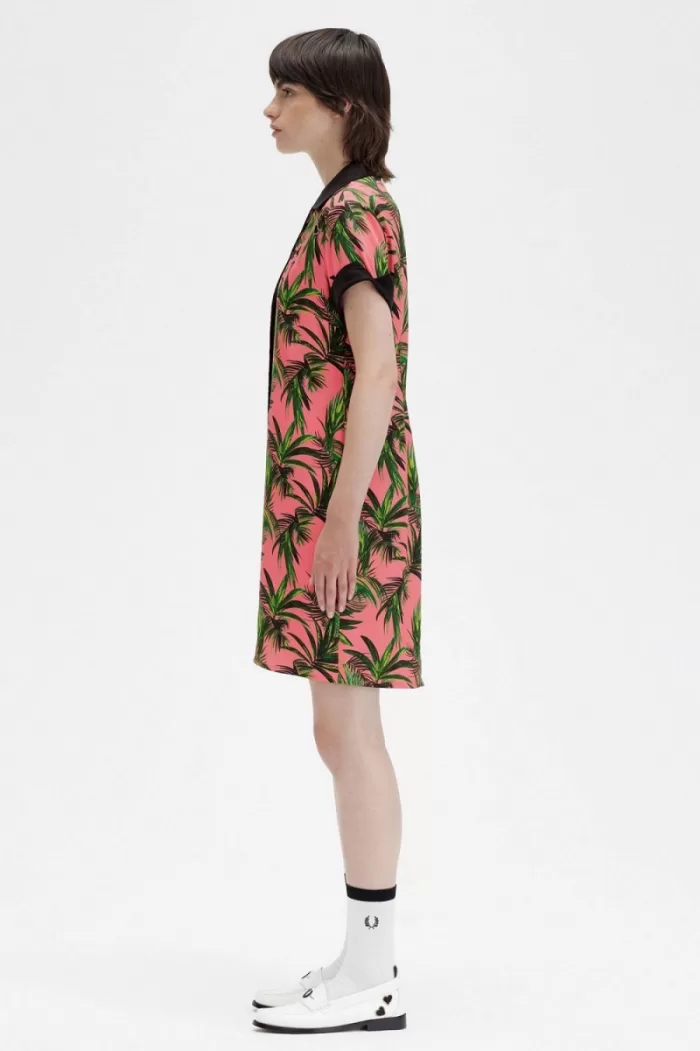 Fred Perry Palm Print Shirt Women’s Dress Coral Heat | PCBAX4675