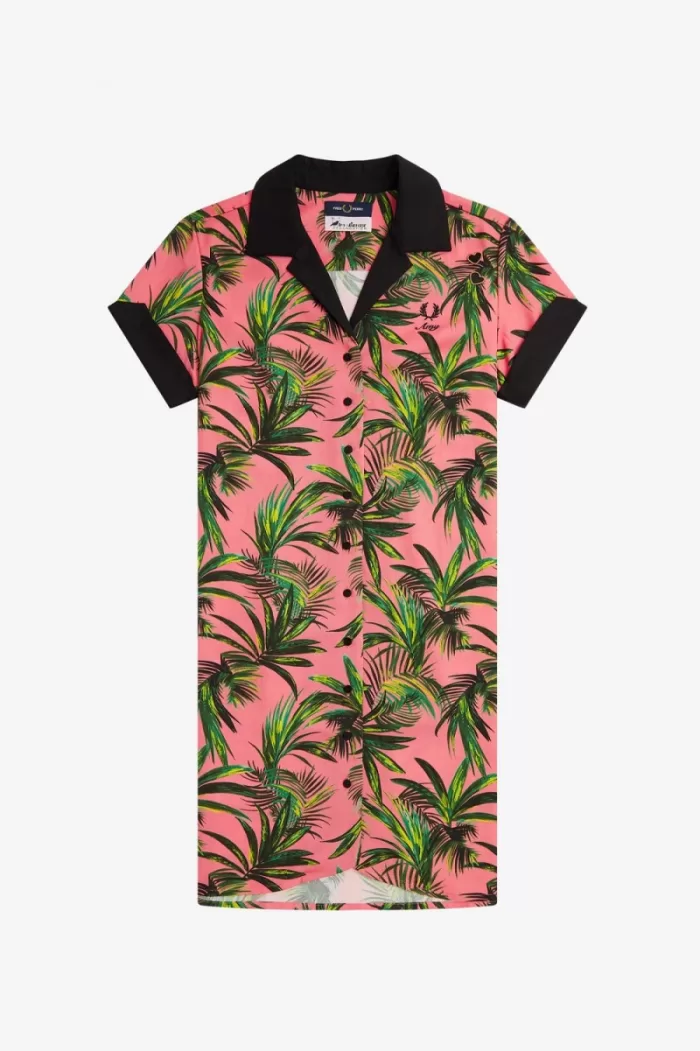 Fred Perry Palm Print Shirt Women’s Dress Coral Heat | PCBAX4675