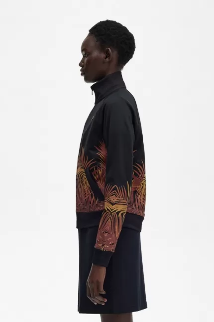 Fred Perry Palm Print Track Women’s Jackets Black | CQAIW1926