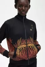 Fred Perry Palm Print Track Women’s Jackets Black | CQAIW1926