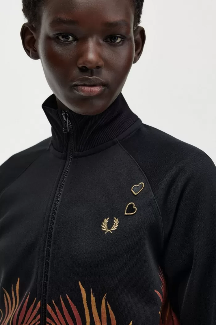 Fred Perry Palm Print Track Women’s Jackets Black | CQAIW1926