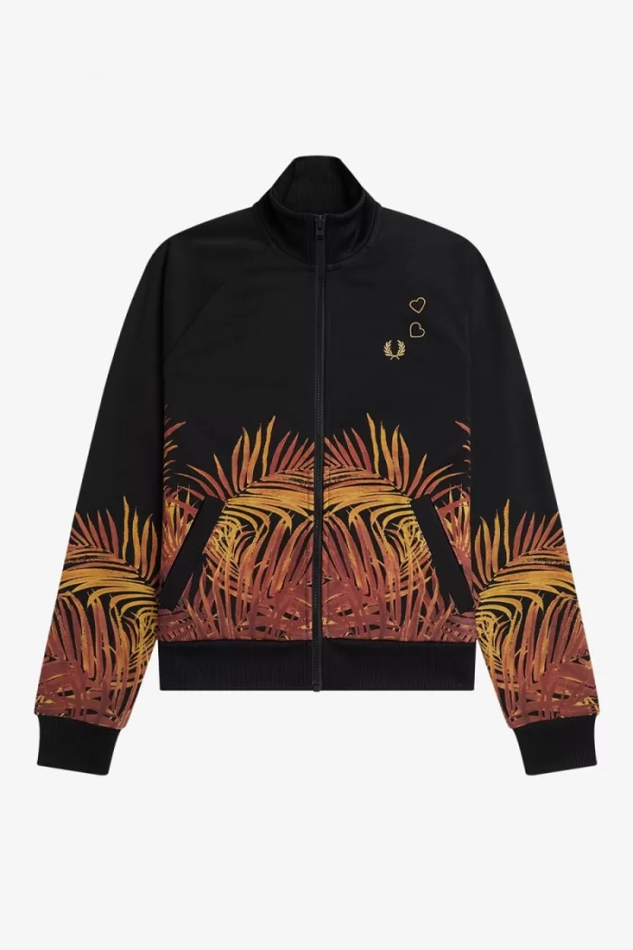 Fred Perry Palm Print Track Women’s Jackets Black | CQAIW1926