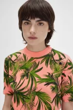 Fred Perry Palm Print Women’s Jumper Coral Heat | HFKNR9205