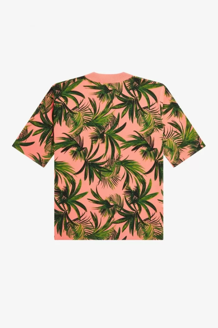 Fred Perry Palm Print Women’s Jumper Coral Heat | HFKNR9205