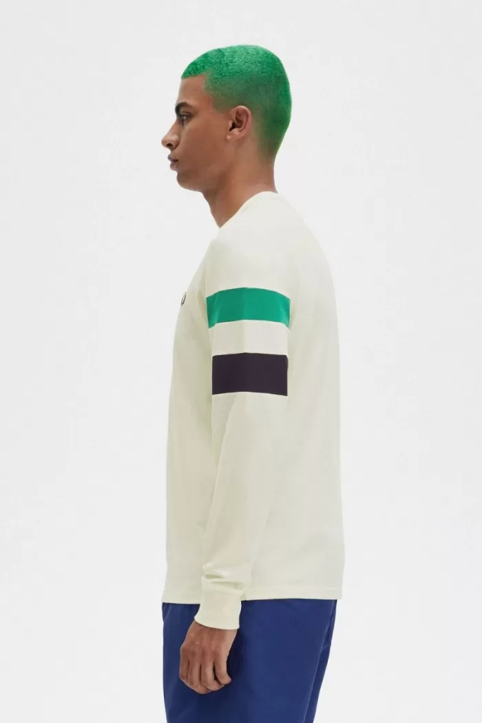 Fred Perry Panelled Sleeve Long Sleeve Men’s T-Shirt Beige | JNARP1234