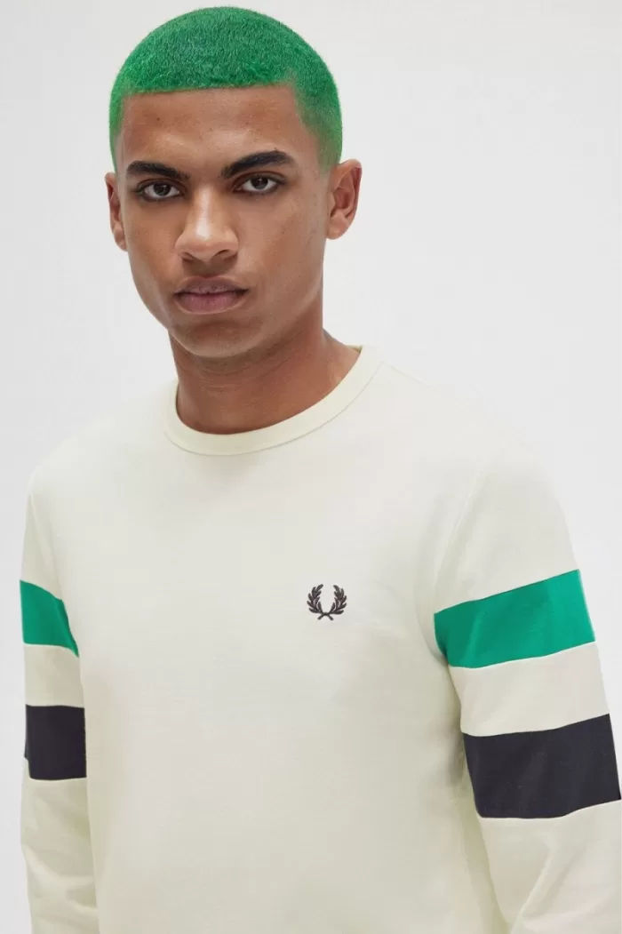 Fred Perry Panelled Sleeve Long Sleeve Men’s T-Shirt Beige | JNARP1234