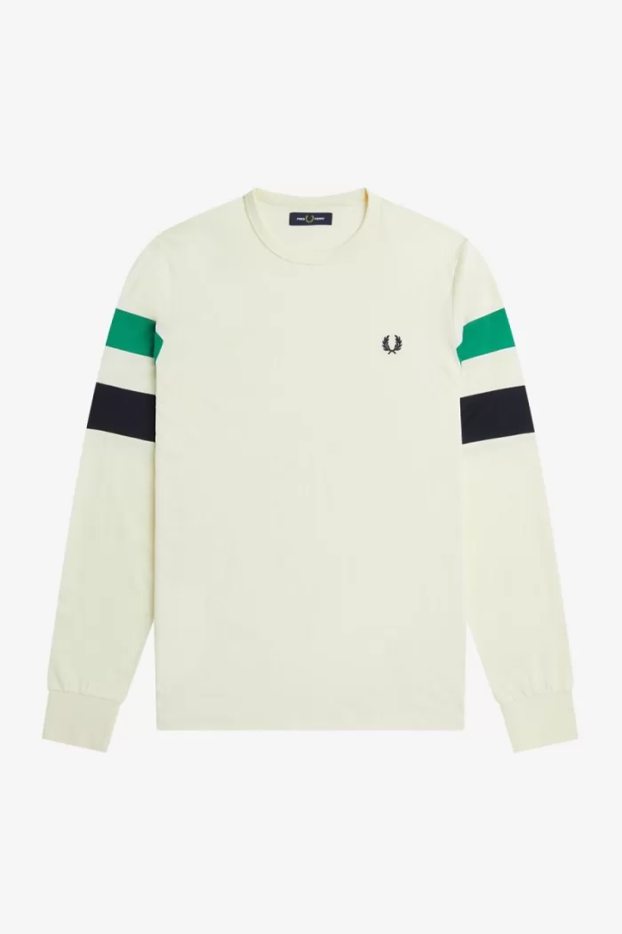 Fred Perry Panelled Sleeve Long Sleeve Men’s T-Shirt Beige | JNARP1234