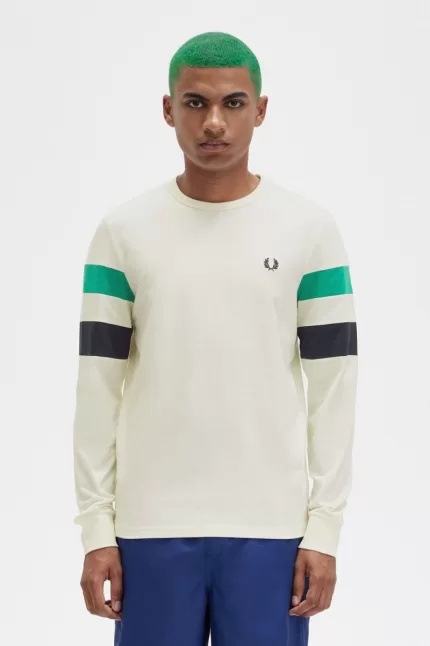 Fred Perry Panelled Sleeve Long Sleeve Men’s T-Shirt Beige | JNARP1234