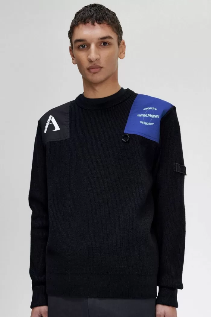 Fred Perry Patch Detail Men’s Jumper Black | XVBGU2853