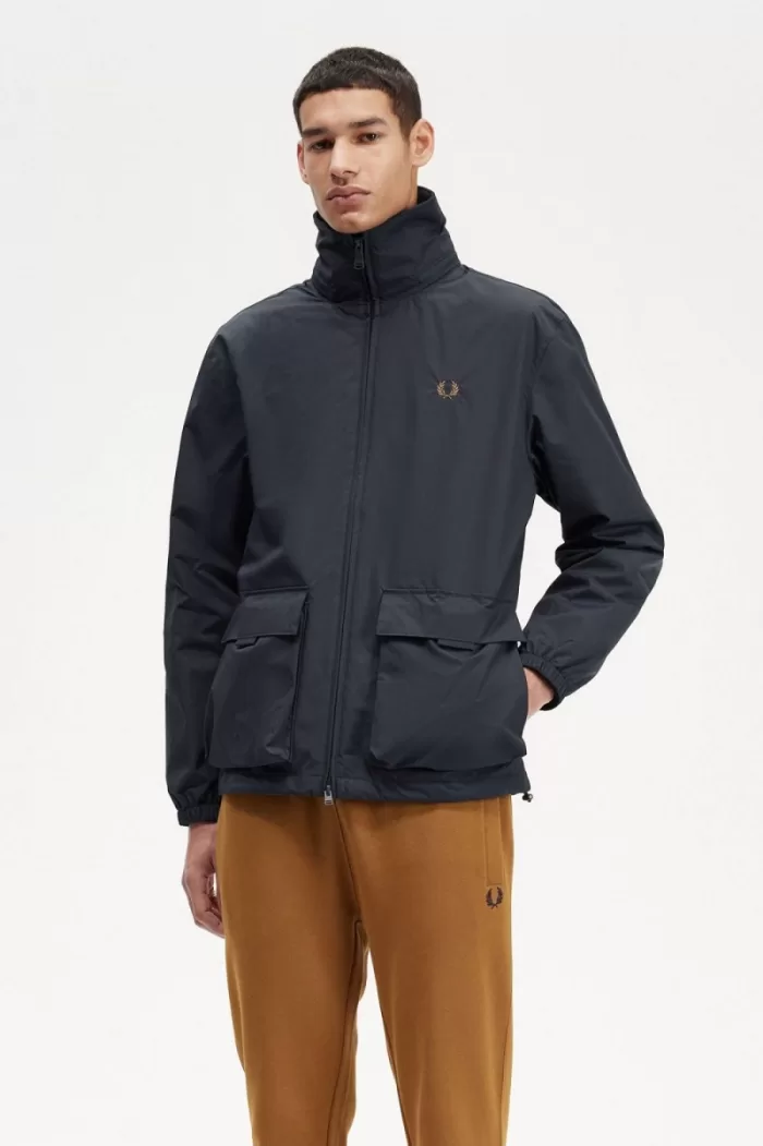 Fred Perry Patch Pocket Zip Through Men’s Jackets Navy | SLMQK9238