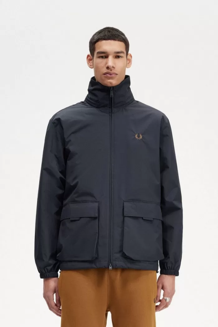 Fred Perry Patch Pocket Zip Through Men’s Jackets Navy | SLMQK9238