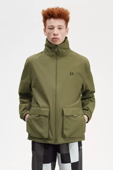 Fred Perry Patch Pocket Zip Through Men’s Jackets Uniform Green | HTPSA1924