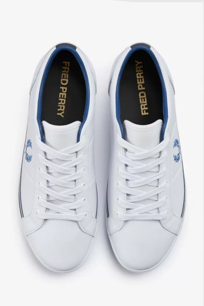 Fred Perry Perforated Baseline Men’s Tennis Shoes White Midnght Blue | MOJYW4298