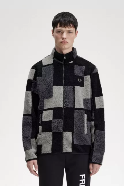 Fred Perry Pixel Borg Fleece Men’s Sweatshirts Black | HWZDB5381