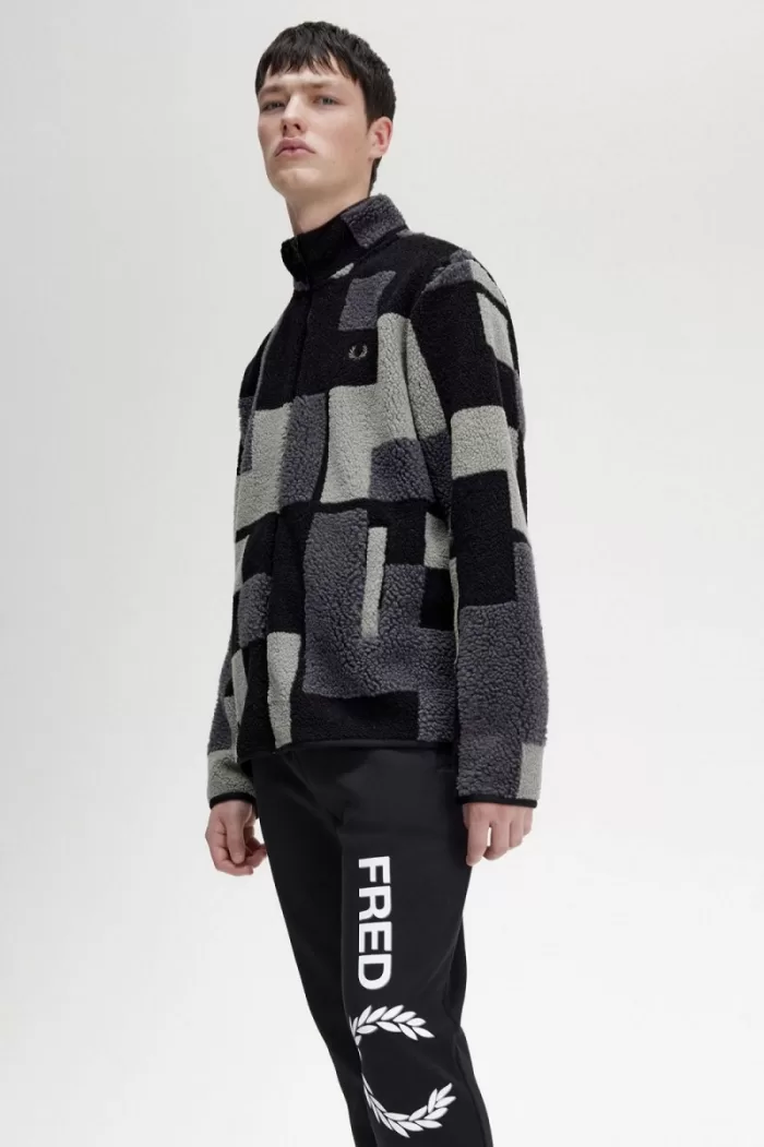 Fred Perry Pixel Borg Fleece Men’s Sweatshirts Black | HWZDB5381