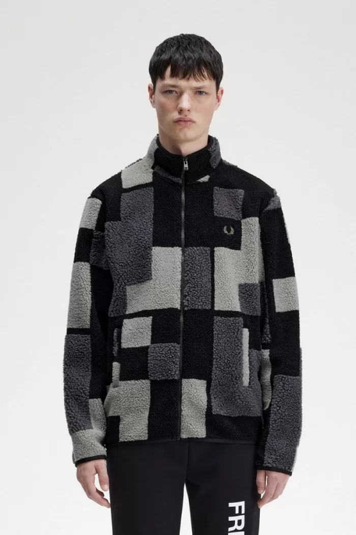 Fred Perry Pixel Borg Fleece Men’s Sweatshirts Black | HWZDB5381