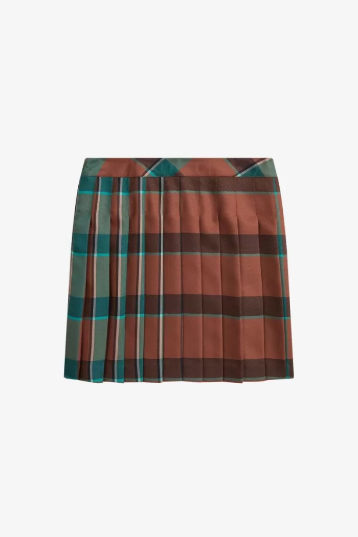 Fred Perry Pleated Tartan Women’s Skirts Whisky Brown | KTQNP6208